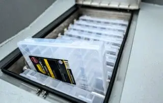 Stormcat front deck tackle storage with 9 plano boxes
